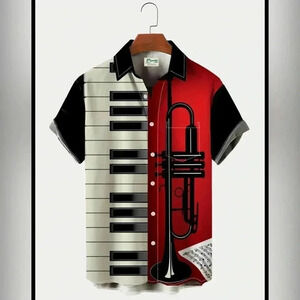 Royaura Men's Nostalgic Music Shirt Short Sleeve Shirt- L NWT